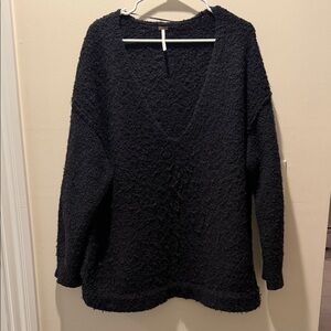 Free People Black Textured V-Neck Sweater
